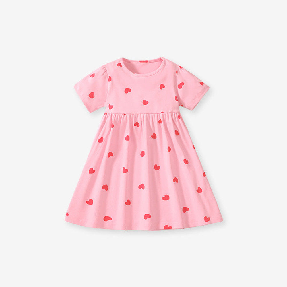 MyKids-USA® Girls Short Sleeves Red Heart Print Dress