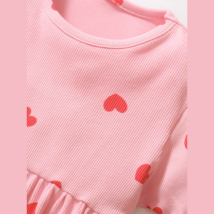MyKids-USA® Girls Short Sleeves Red Heart Print Dress