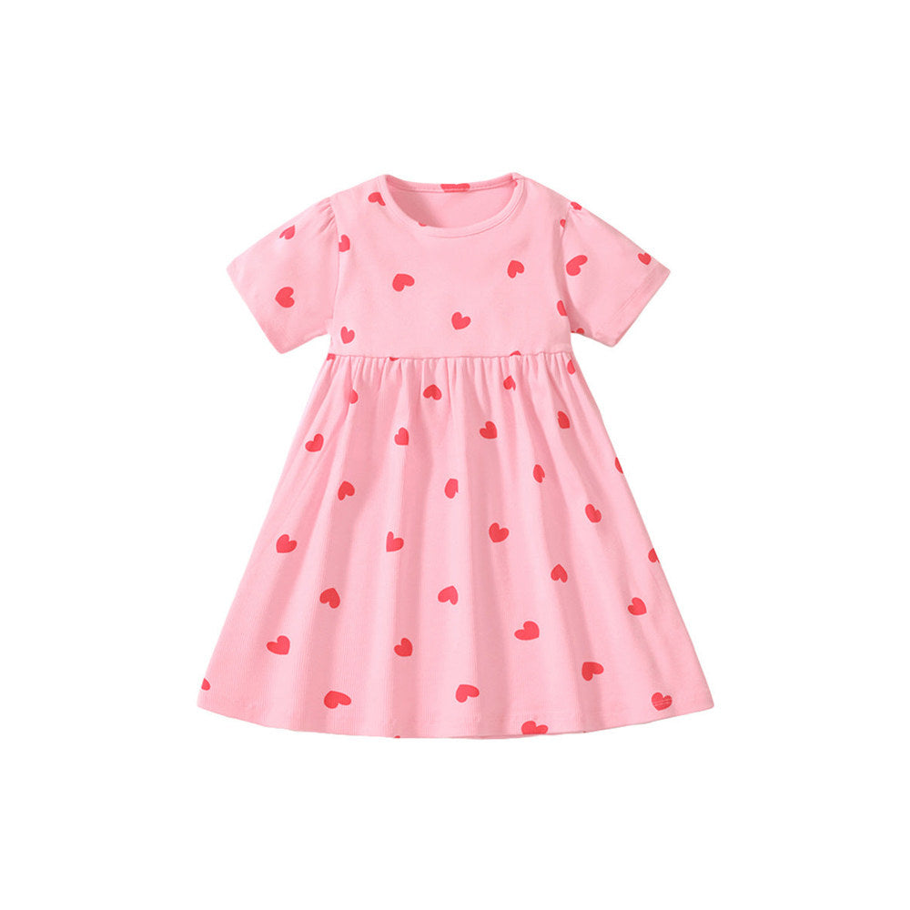 MyKids-USA® Girls Short Sleeves Red Heart Print Dress