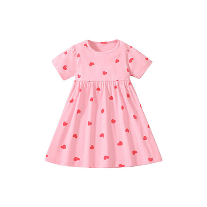 MyKids-USA® Girls Short Sleeves Red Heart Print Dress