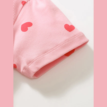 MyKids-USA® Girls Short Sleeves Red Heart Print Dress