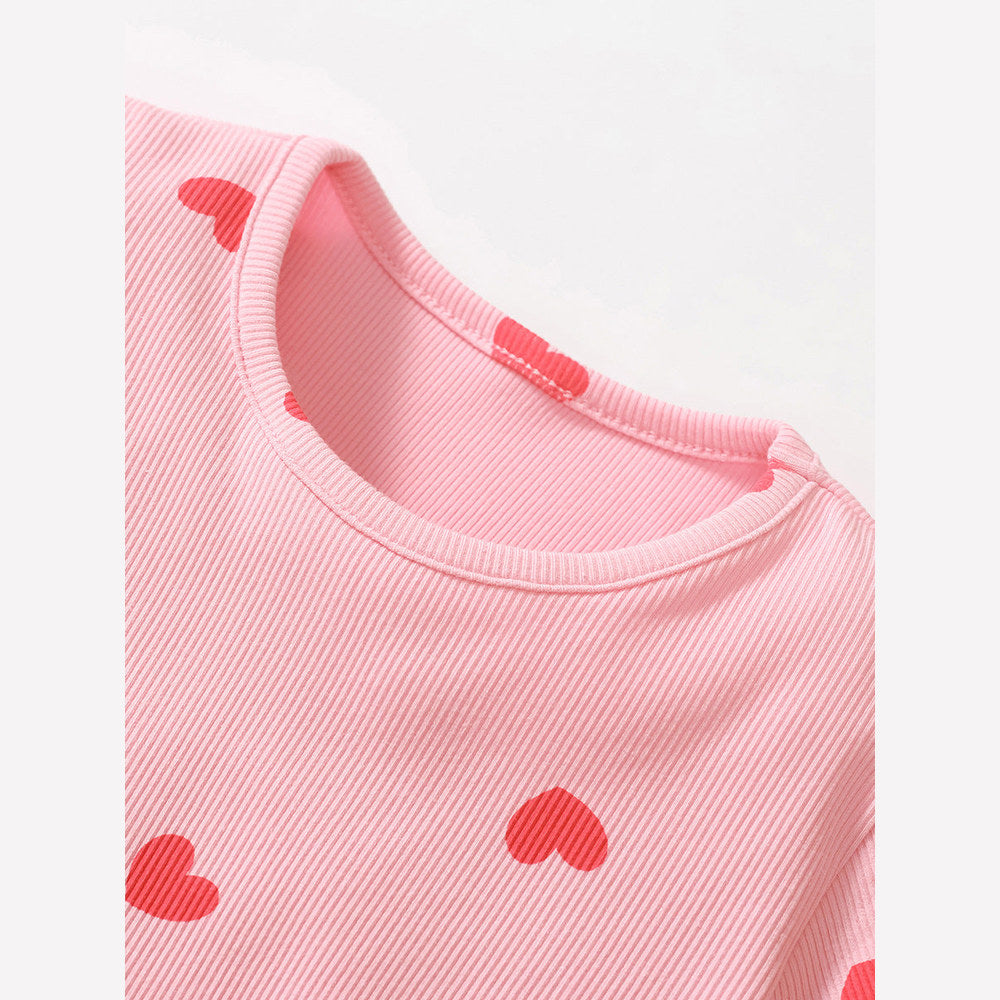 MyKids-USA® Girls Short Sleeves Red Heart Print Dress