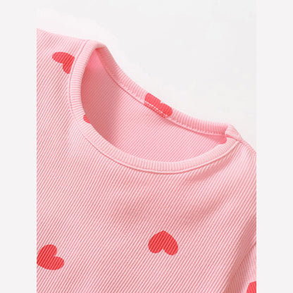 MyKids-USA® Girls Short Sleeves Red Heart Print Dress