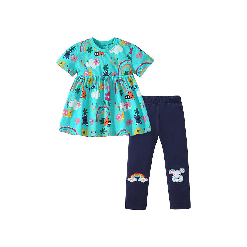MyKids-USA® Baby Kids Girls Cartoon Print Dress And Pants Clothing Set