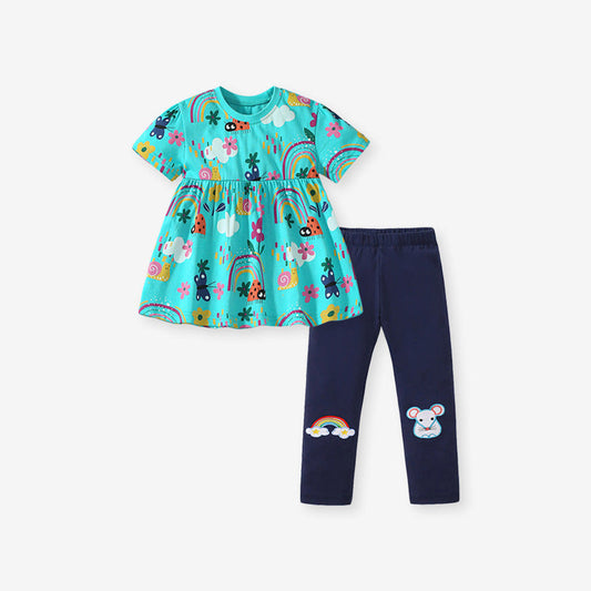 MyKids-USA® Baby Kids Girls Cartoon Print Dress And Pants Clothing Set
