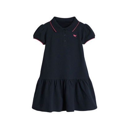 MyKids-USA® Summer Baby Kids Girls Short Sleeves Pink Logo Polo Design Black Dress