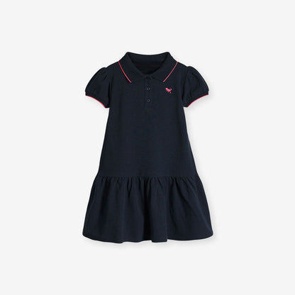 MyKids-USA® Summer Baby Kids Girls Short Sleeves Pink Logo Polo Design Black Dress