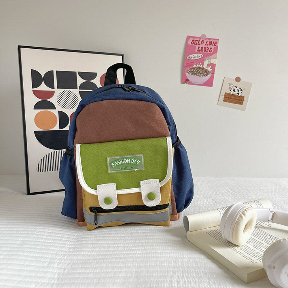 MyKids-USA® Preschool Children Lightweight Portable Spacious Color Patchwork Canvas Backpack