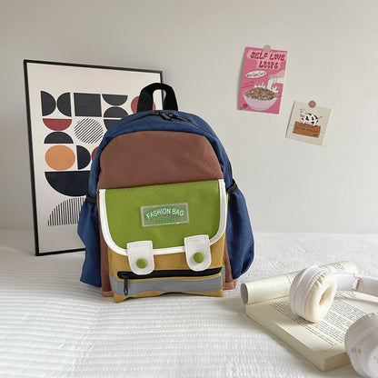 MyKids-USA® Preschool Children Lightweight Portable Spacious Color Patchwork Canvas Backpack