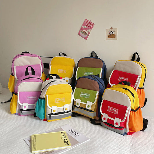 MyKids-USA® Preschool Children Lightweight Portable Spacious Color Patchwork Canvas Backpack