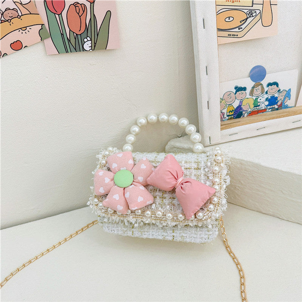 MyKids-USA® Fashionable And Versatile Carry-On Girls’ Portable 3D Flower And Bow Canvas Crossbody Handbag