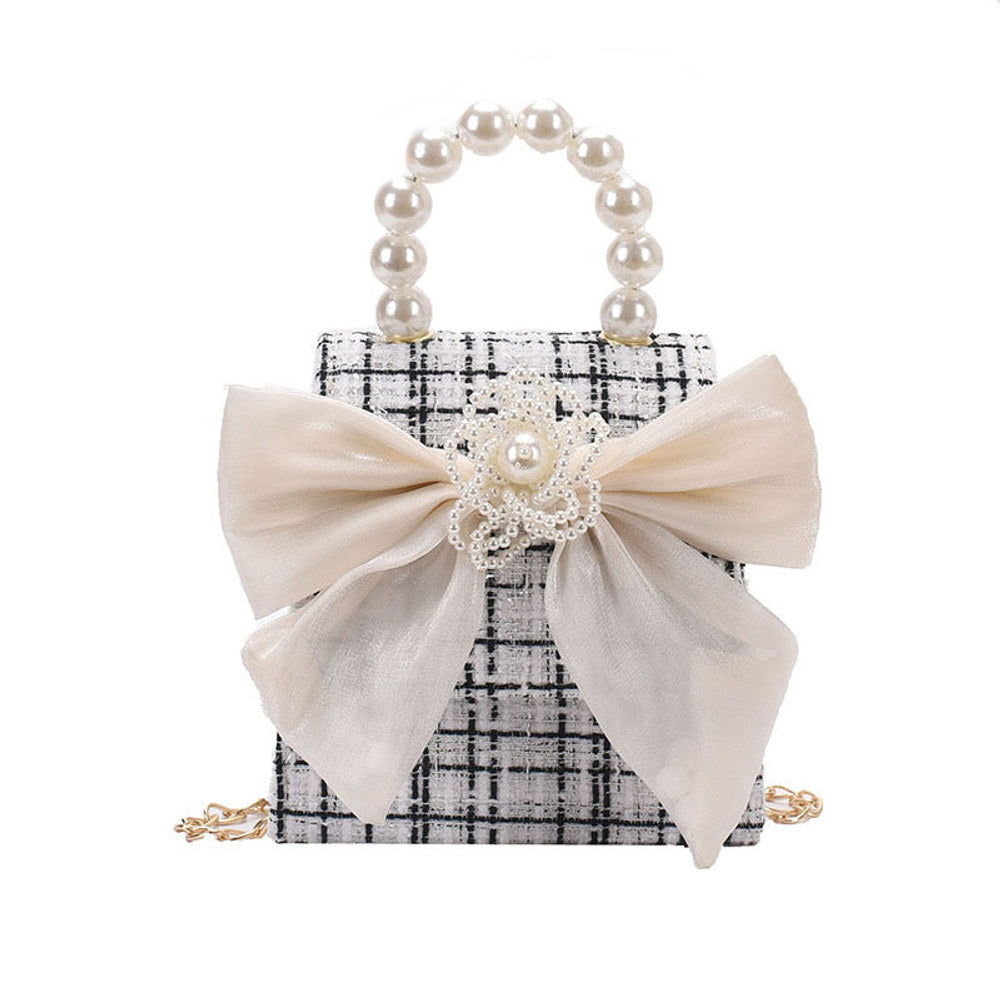 MyKids-USA® Stylish Carry-On Girls’ Portable Beaded Crossbody Handbag With Bow