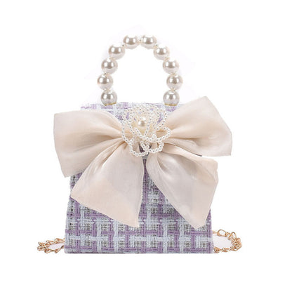 MyKids-USA® Stylish Carry-On Girls’ Portable Beaded Crossbody Handbag With Bow