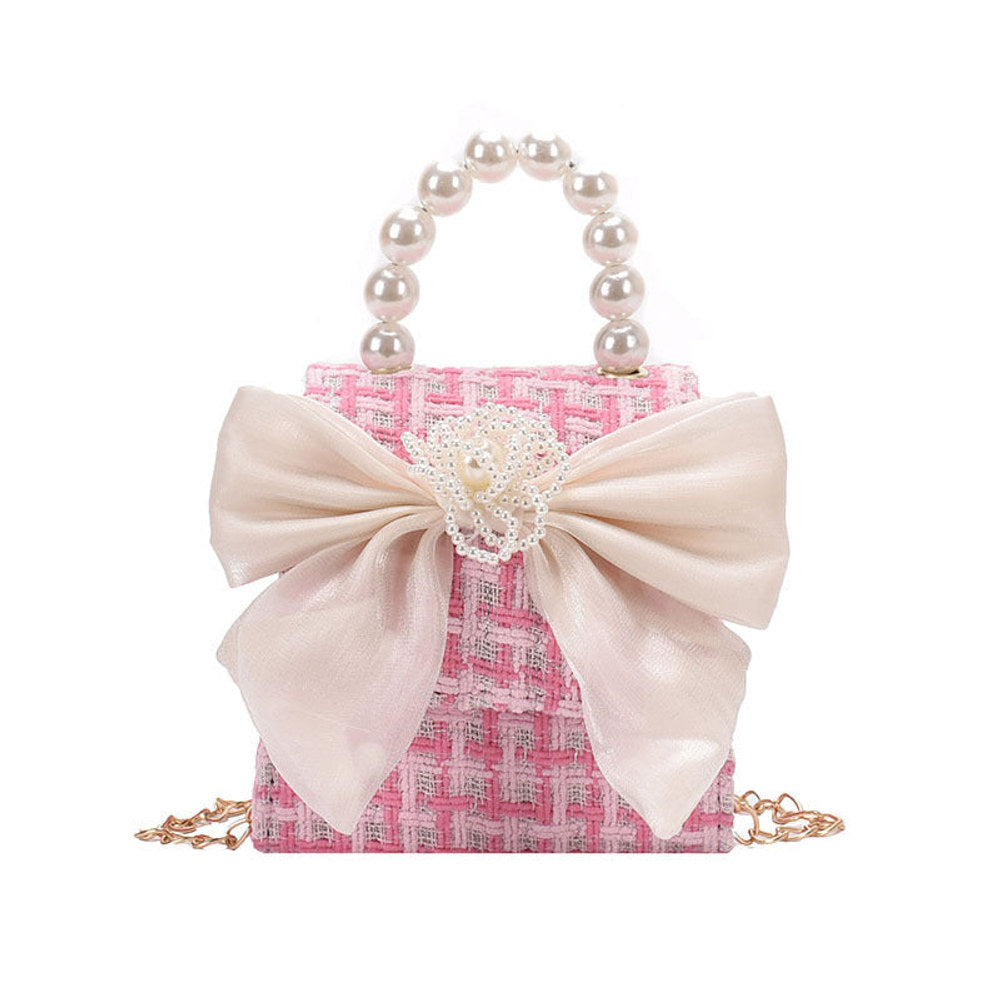 MyKids-USA® Stylish Carry-On Girls’ Portable Beaded Crossbody Handbag With Bow
