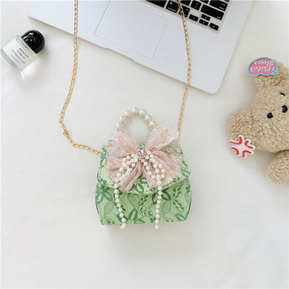 MyKids-USA® Stylish Floral Carry-On Girls’ Portable Beaded Princess Crossbody Handbag
