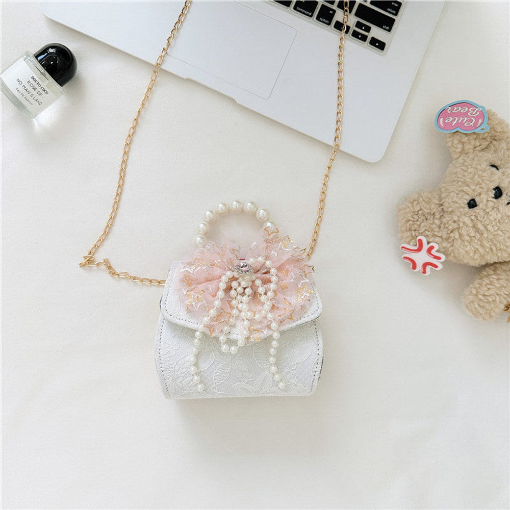 MyKids-USA® Stylish Floral Carry-On Girls’ Portable Beaded Princess Crossbody Handbag