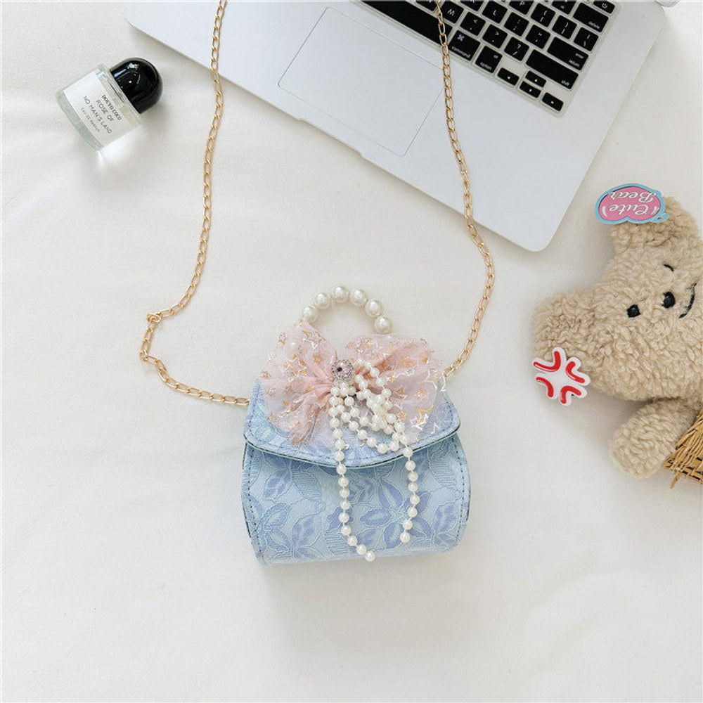 MyKids-USA® Stylish Floral Carry-On Girls’ Portable Beaded Princess Crossbody Handbag