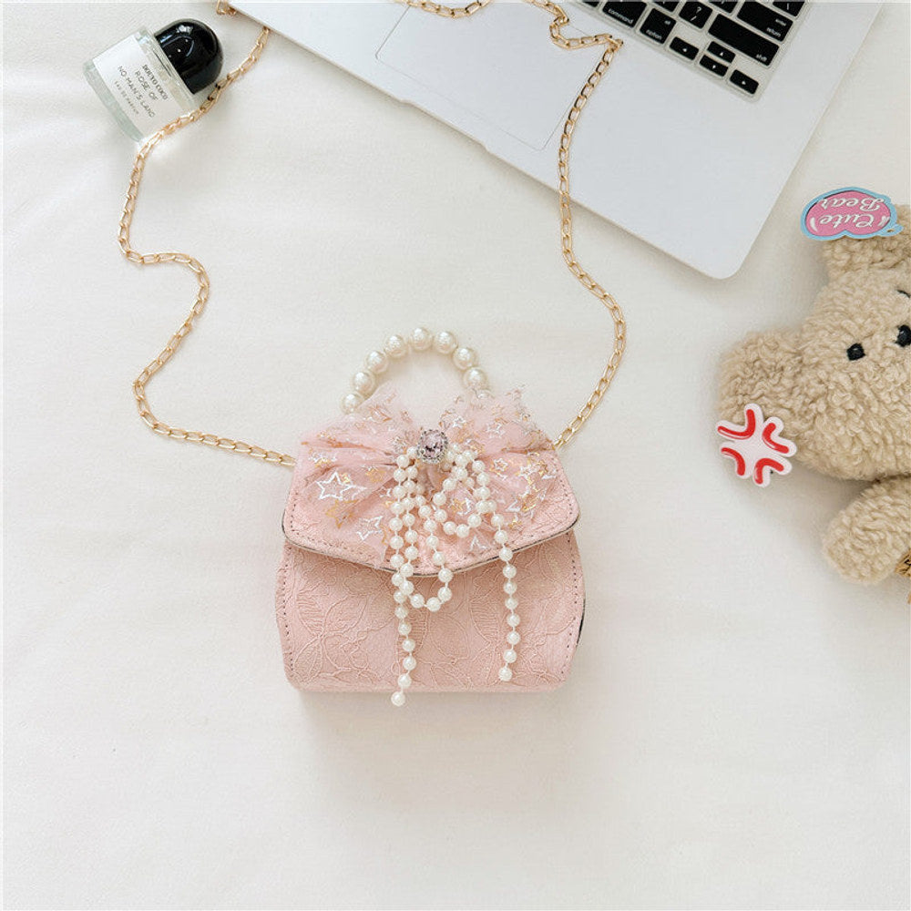 MyKids-USA® Stylish Floral Carry-On Girls’ Portable Beaded Princess Crossbody Handbag