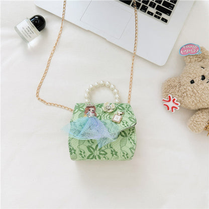 MyKids-USA® Stylish Floral Carry-On Girls’ Portable Beaded Princess Crossbody Handbag