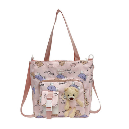 MyKids-USA® Children Lightweight Portable Cute Teddy Design Canvas Shoulder Bag