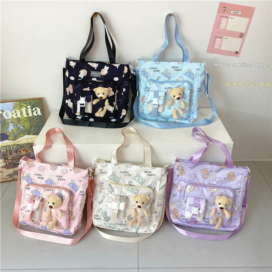 MyKids-USA® Children Lightweight Portable Cute Teddy Design Canvas Shoulder Bag