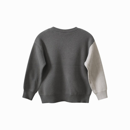 MyKids-USA® Baby Boy Kids Bear Pattern Crew Neck Long Sleeves Color Patchwork Knitwear Pullover