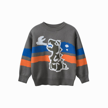 MyKids-USA® Baby Boy Kids Dinosaur Pattern Crew Neck Long Sleeves Knitwear Pullover
