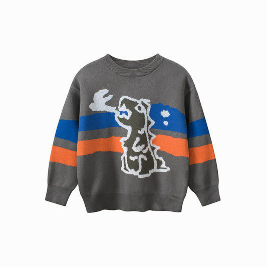 MyKids-USA® Baby Boy Kids Dinosaur Pattern Crew Neck Long Sleeves Knitwear Pullover