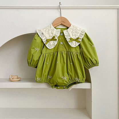MyKids-USA® Mesh Patched Design Long Sleeve Green Dress