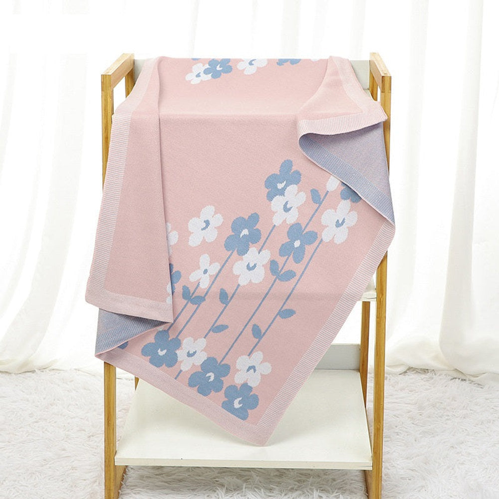 MyKids-USA® Knitted Beautiful Flower Soft Baby Blanket, Perfect For Newborn Boys And Girls