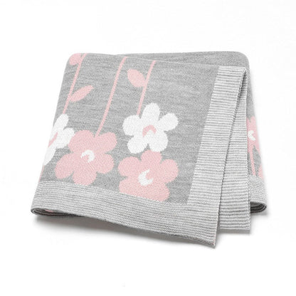 MyKids-USA® Knitted Beautiful Flower Soft Baby Blanket, Perfect For Newborn Boys And Girls
