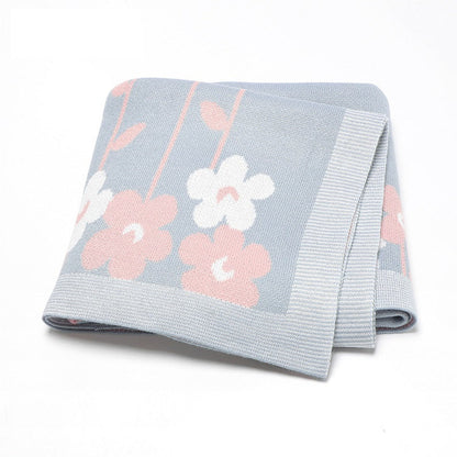 MyKids-USA® Knitted Beautiful Flower Soft Baby Blanket, Perfect For Newborn Boys And Girls