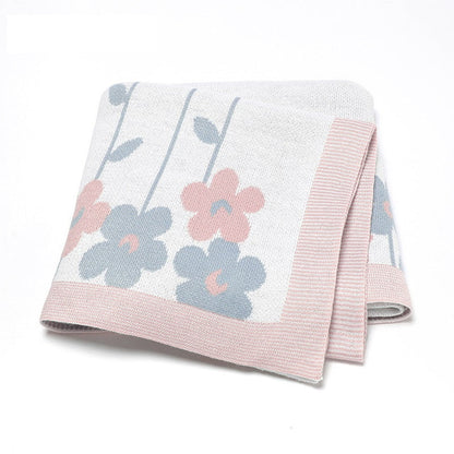 MyKids-USA® Knitted Beautiful Flower Soft Baby Blanket, Perfect For Newborn Boys And Girls