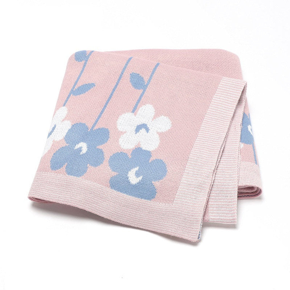 MyKids-USA® Knitted Beautiful Flower Soft Baby Blanket, Perfect For Newborn Boys And Girls
