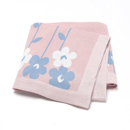 MyKids-USA® Knitted Beautiful Flower Soft Baby Blanket, Perfect For Newborn Boys And Girls