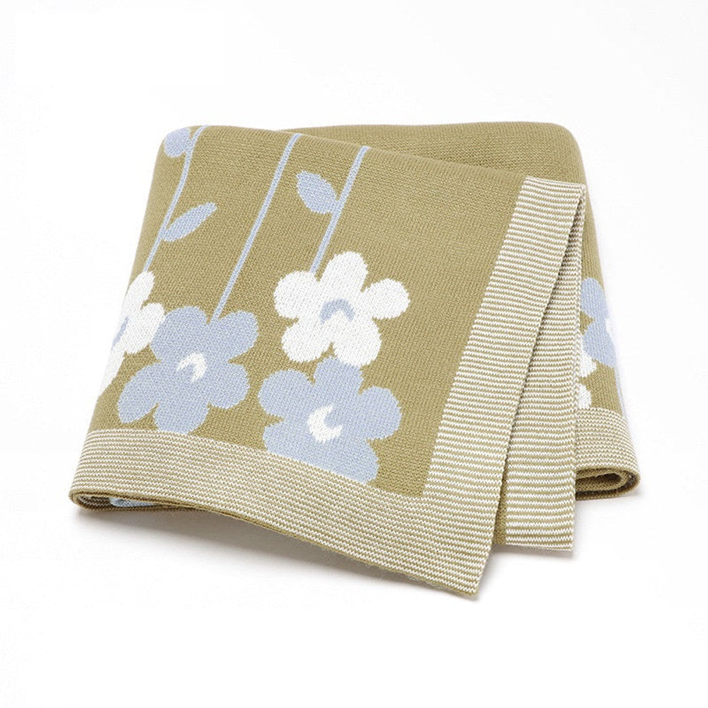 MyKids-USA® Knitted Beautiful Flower Soft Baby Blanket, Perfect For Newborn Boys And Girls