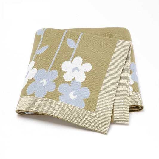 MyKids-USA® Knitted Beautiful Flower Soft Baby Blanket, Perfect For Newborn Boys And Girls