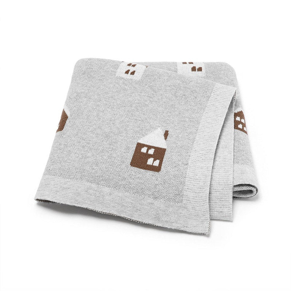 MyKids-USA® Knitted Cute Little House Soft Baby Blanket, Perfect For Newborn Boys And Girls