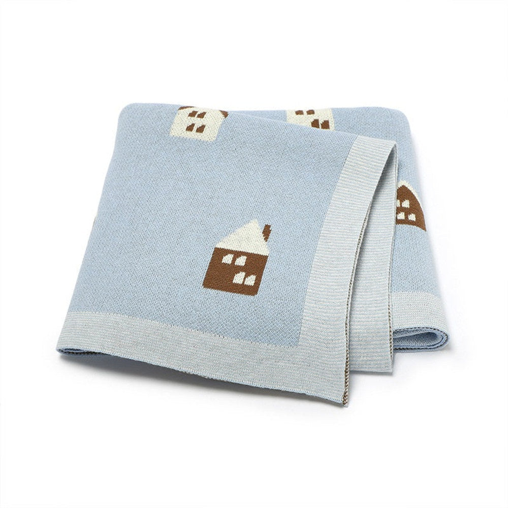 MyKids-USA® Knitted Cute Little House Soft Baby Blanket, Perfect For Newborn Boys And Girls