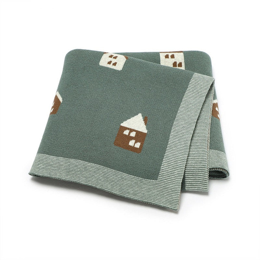 MyKids-USA® Knitted Cute Little House Soft Baby Blanket, Perfect For Newborn Boys And Girls
