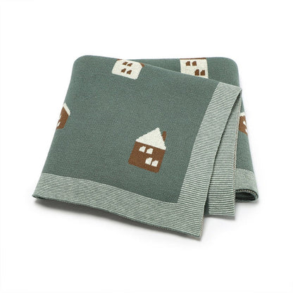 MyKids-USA® Knitted Cute Little House Soft Baby Blanket, Perfect For Newborn Boys And Girls