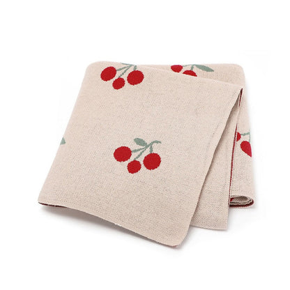 Knitted Cute And Sweet Cherry Soft Baby Blanket, Perfect For Newborns