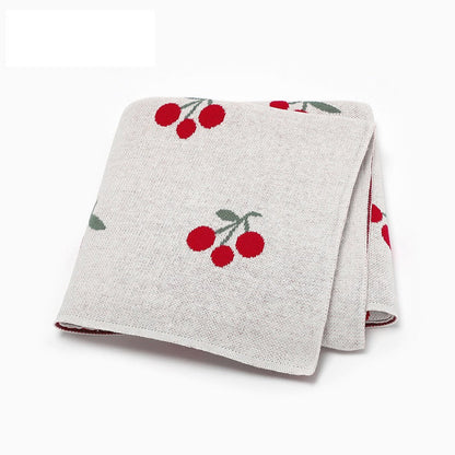 Knitted Cute And Sweet Cherry Soft Baby Blanket, Perfect For Newborns