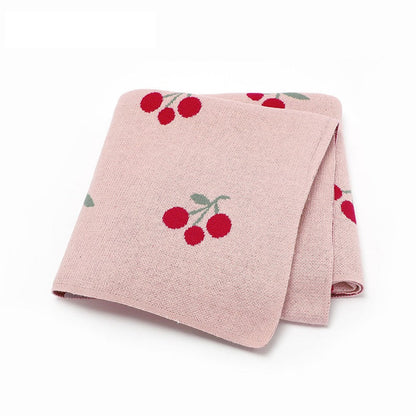 Knitted Cute And Sweet Cherry Soft Baby Blanket, Perfect For Newborns
