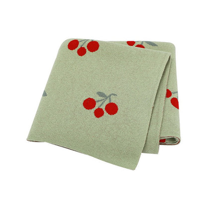 Knitted Cute And Sweet Cherry Soft Baby Blanket, Perfect For Newborns