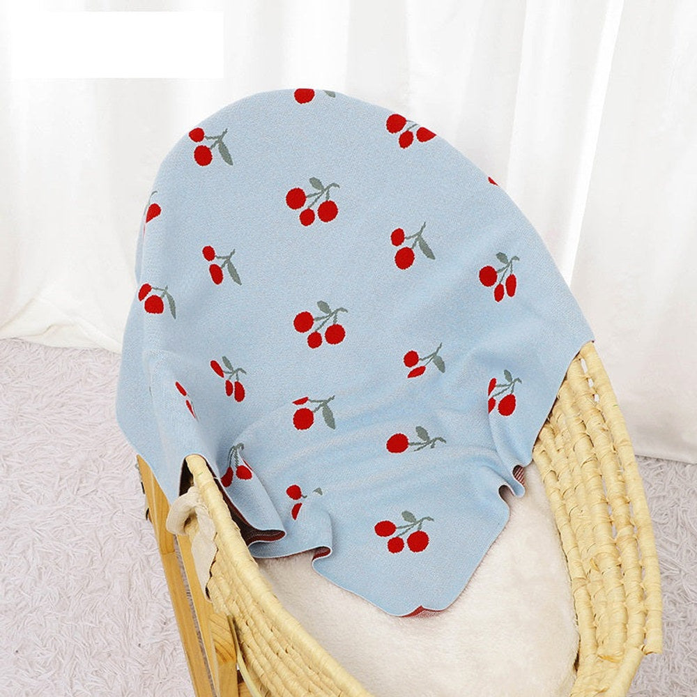 Knitted Cute And Sweet Cherry Soft Baby Blanket, Perfect For Newborns