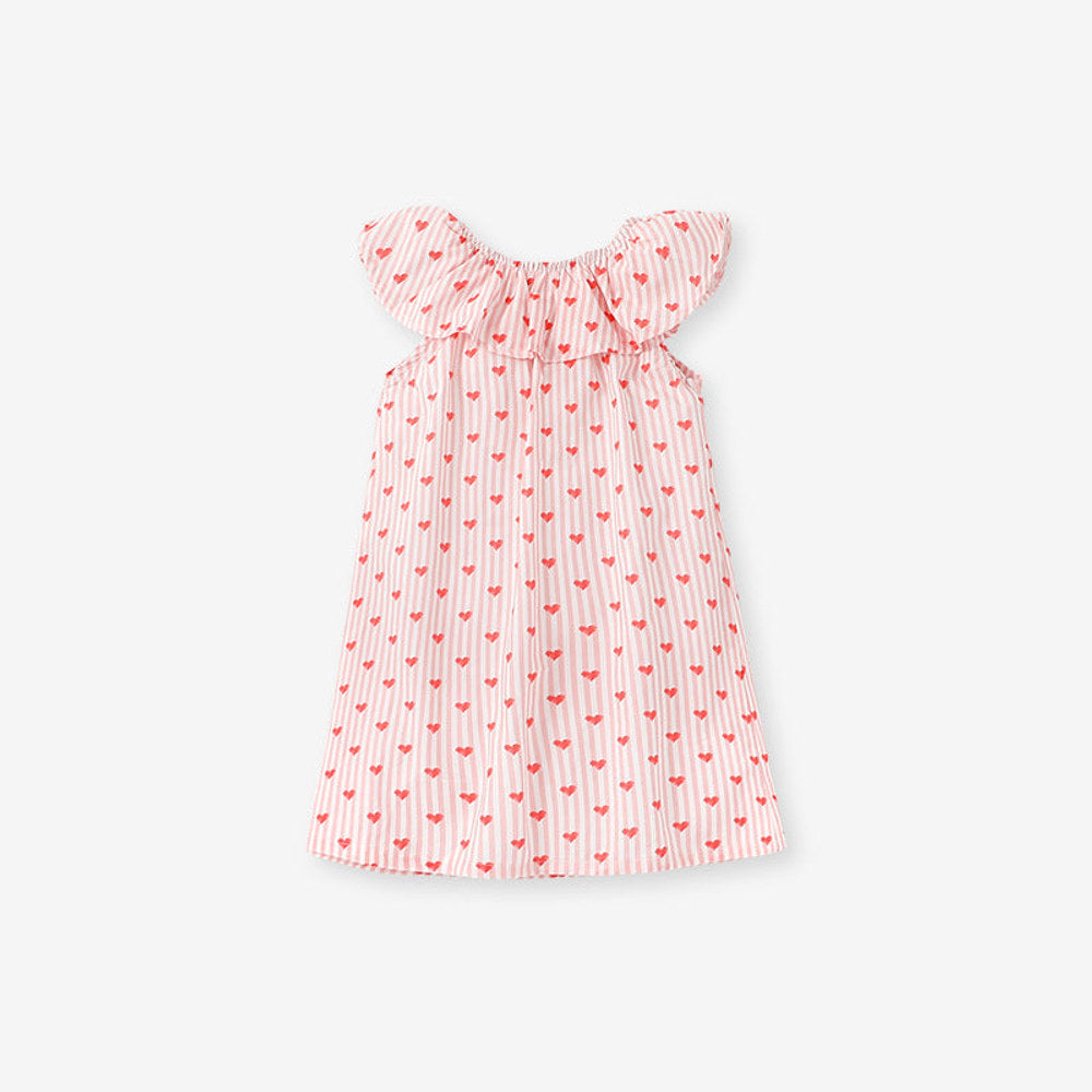 MyKids-USA® Girls Sleeveless Red Heart Print Ruffle Collar Dress