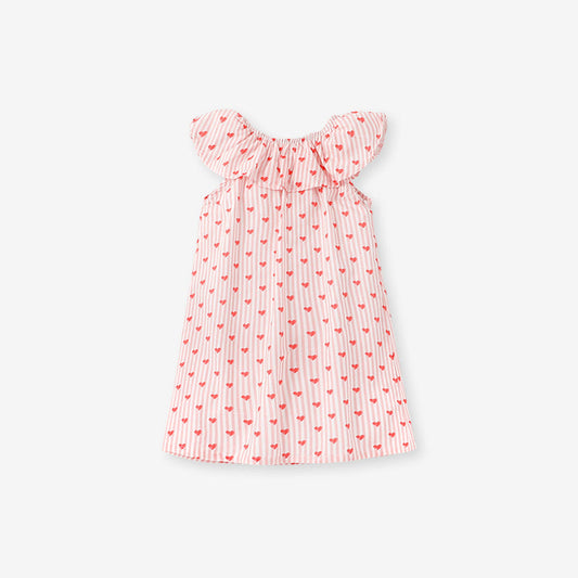 MyKids-USA® Summer Arrival Girls Sleeveless Red Heart Print Ruffle Collar Dress