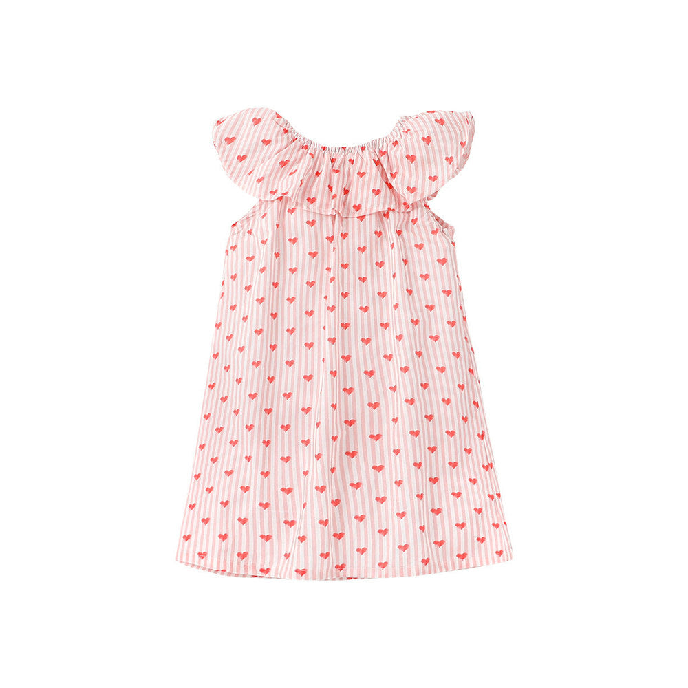 MyKids-USA® Girls Sleeveless Red Heart Print Ruffle Collar Dress