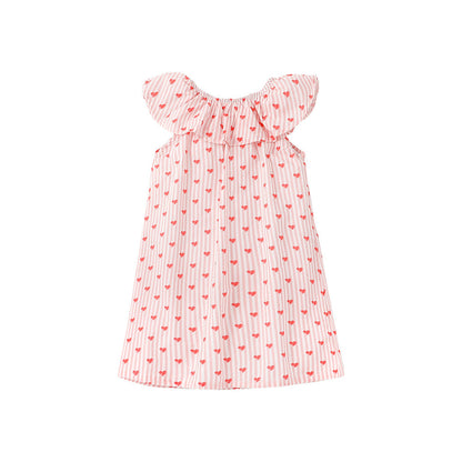 MyKids-USA® Girls Sleeveless Red Heart Print Ruffle Collar Dress